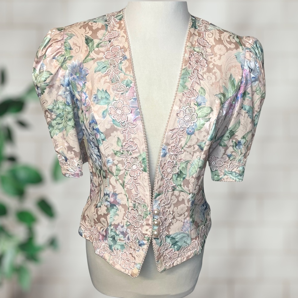 Vintage 80s Nah Nah Collection Jonathan Tait Statement Blazer Pink Floral M/L